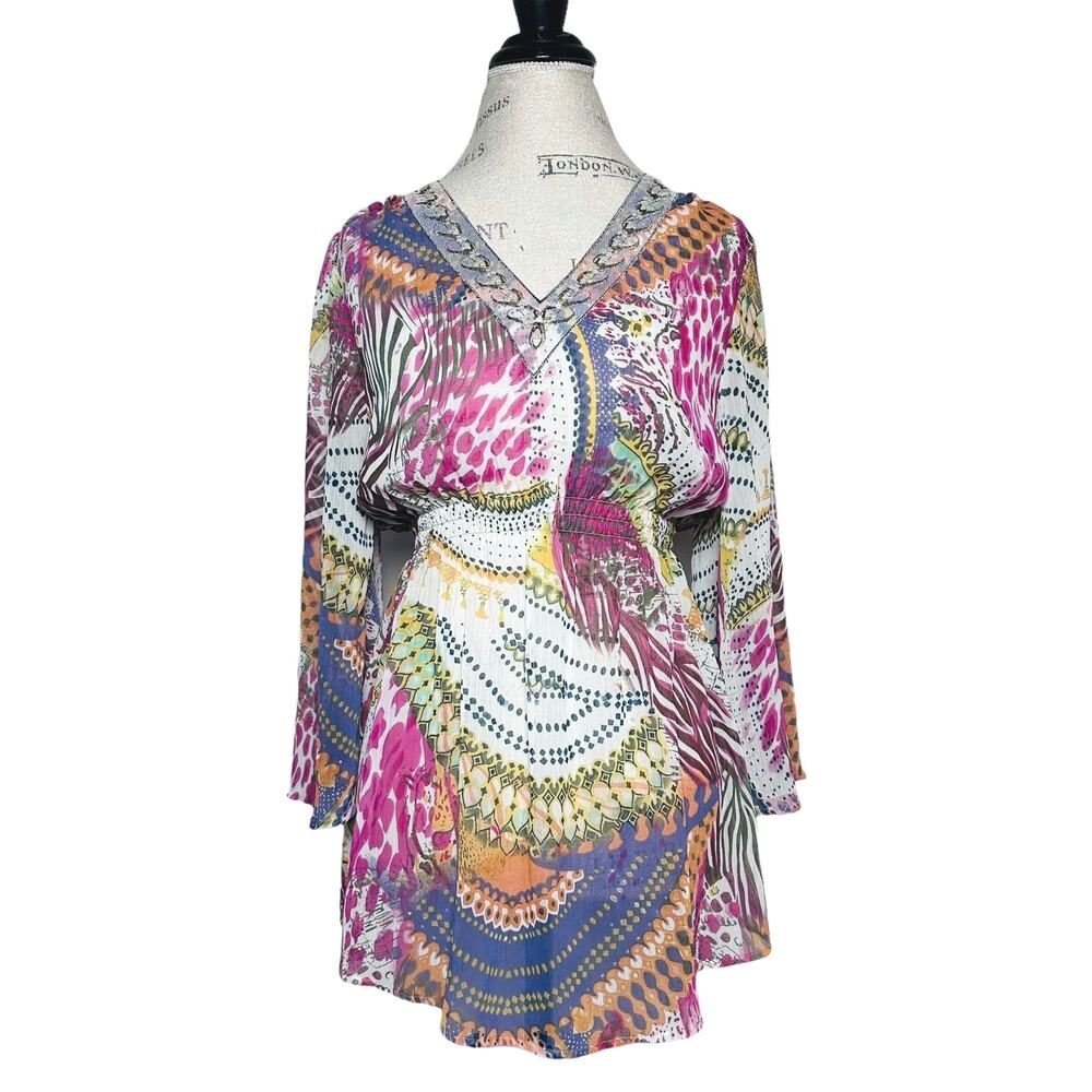 Mushka by Sienna Rose | Women | Mixed Abstract Boho Beaded Tunic Top | Medium